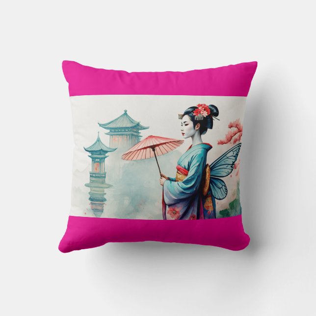 Geisha Wasserfarbe Kissen (Rückseite)