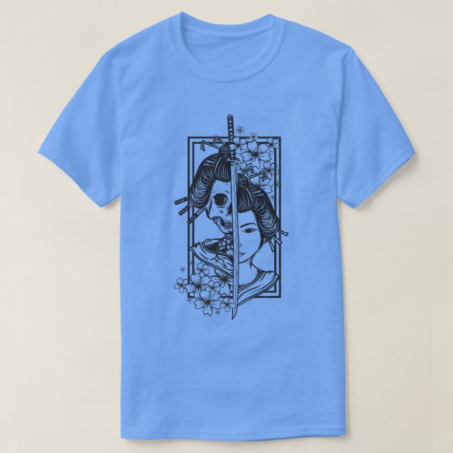 Geisha with katana and sakura cherry blossom samur T-Shirt (Design vorne)