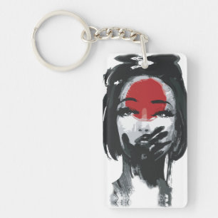 Geishas Schweigen: Rot- und Schwarze Tinten-Kunst Schlüsselanhänger