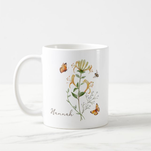 Geißblatt-Geburtsmonatsblume Kaffeetasse (Links)