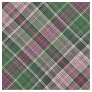 Geißblatt rosa und dunkelgrüner Tartan Stoff