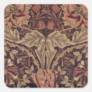 Geißblatt von William Morris, Gartenblumen Kunst Quadratischer Aufkleber