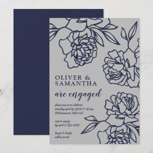 Geißelige Peonies Modern Navy Gray Engagement Part Einladung