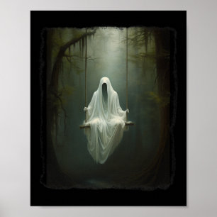 Geist auf der Swing in Blumenwald Halloween Vint Poster