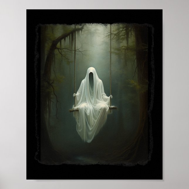 Geist auf der Swing in Blumenwald Halloween Vint Poster (Vorne)