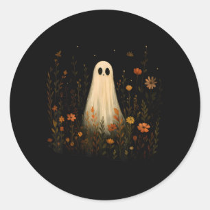 Geist auf einer Blumenwiese Halloween Herbst Desig Runder Aufkleber