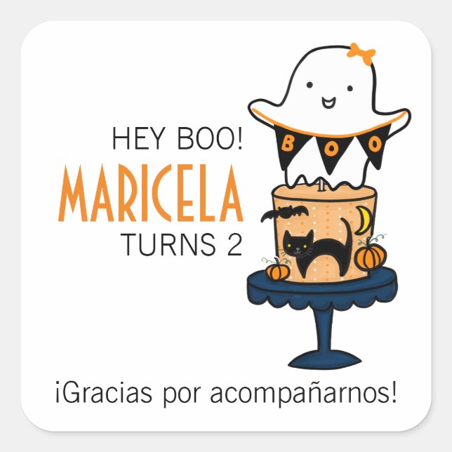 Geist auf Halloween Cake Quadratischer Aufkleber (Vorderseite)