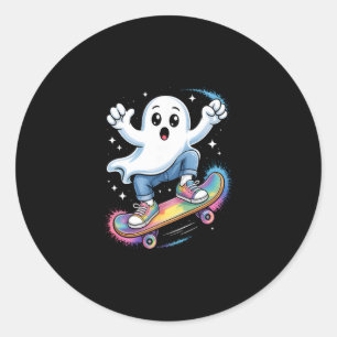 Geist Auf Skateboard Lustiger Halloween-Kostüm Ska Runder Aufkleber