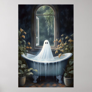 Geist Badewanne Portrait Druck, Gruseliger Herbst Poster