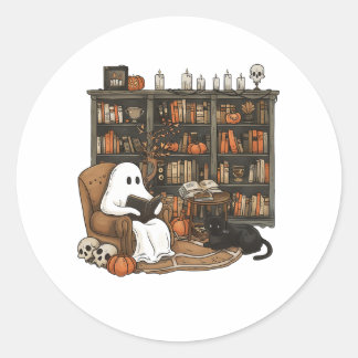 Geist beim Lesen eines Buches Halloween-Aufkleber Runder Aufkleber