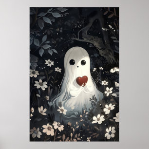Geist, der Herz in Blumenwald-Druck hält Poster