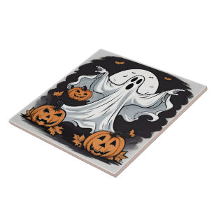 Geist, der Kürbis zu Halloween jagt Fliese