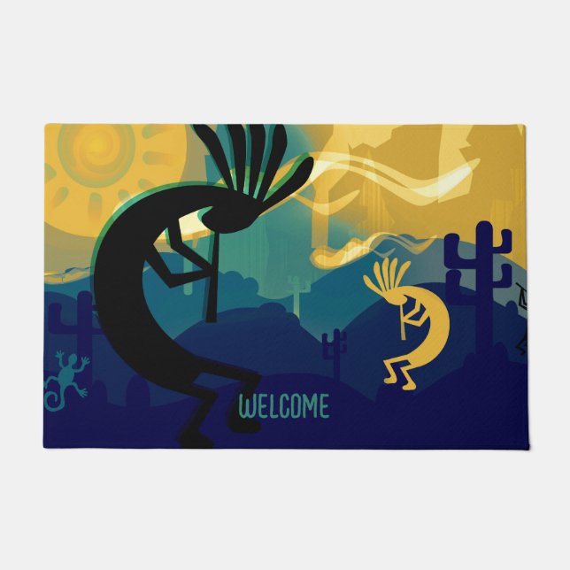 Geist der Wüste Kokopelli Aquamarine Landschaft Fußmatte (Vorderseite)