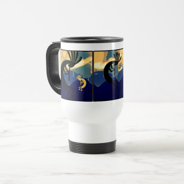 Geist der Wüste Kokopelli Aquamarine Landschaft Reisebecher (Vorderseite Links)