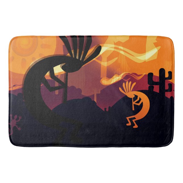 Geist der Wüstenlandschaft Kokopelli Sonnenunterga Badematte (Vorderseite)