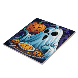 Geist feiert Halloween mit Kürbissen Fliese