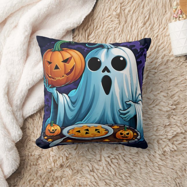 Geist feiert Halloween mit Kürbissen Kissen (Decke)
