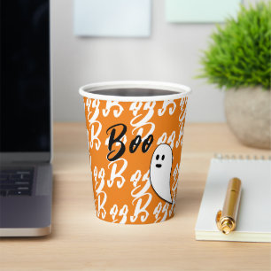 Geist Halloween schwarz weiß orange boo Pappbecher