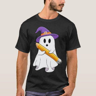 Geist hält Halloween-Kostüm Bleistift Spuk Lehrer T-Shirt