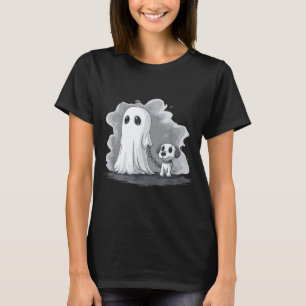 Geist hält lustiges Halloween-Kostüm mit Welpen T-Shirt