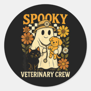 Geist hält schwarze Katze Hund Tierarzt Halloween Runder Aufkleber