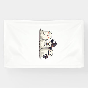 Geist hält schwarze Katze Lustiges Halloween Katze Banner