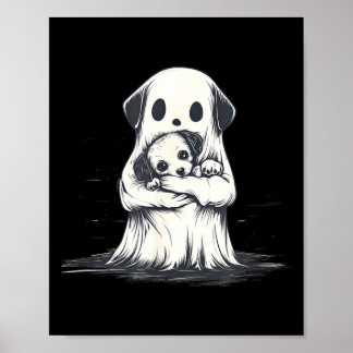 Geist hält Welpen Lustiges Halloween-Kostüm Poster