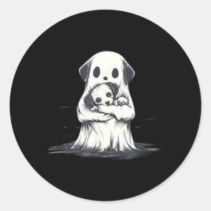 Geist hält Welpen Lustiges Halloween-Kostüm Runder Aufkleber
