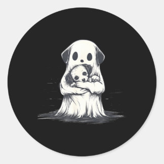 Geist hält Welpen Lustiges Halloween-Kostüm Runder Aufkleber