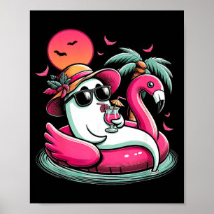 Geist in Rettungsring Flamingo auf einem Pool Floa Poster