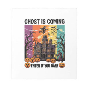 Geist kommt Halloween Spukhaus Hexe Kürbis Notizblock
