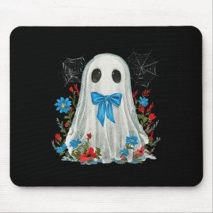Geist mit blauem Bow-Coquette und Blume Halloween Mousepad