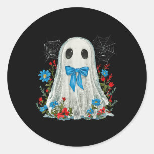 Geist mit blauem Bow-Coquette und Blume Halloween Runder Aufkleber