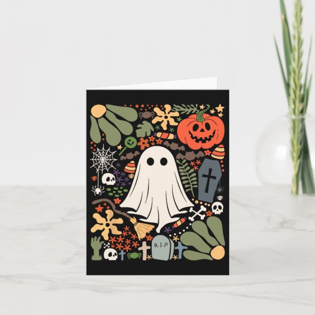 Geist mit Blume Halloween Blumenpumpenghost Karte (Vorderseite)