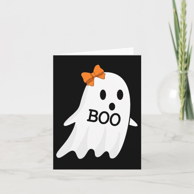 Geist mit Bow-Boo Halloween-Kostüm für Mädchen Kin Karte (Vorderseite)