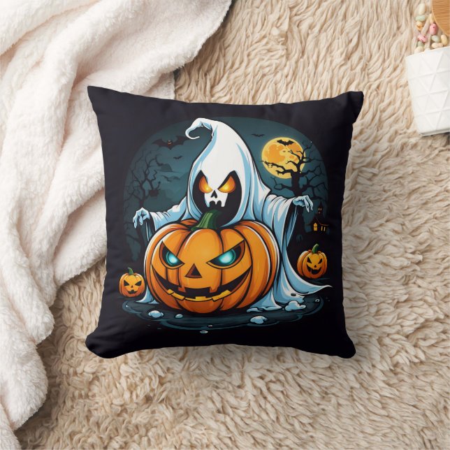 Geist mit glühenden Kürbis zu Halloween Kissen (Decke)