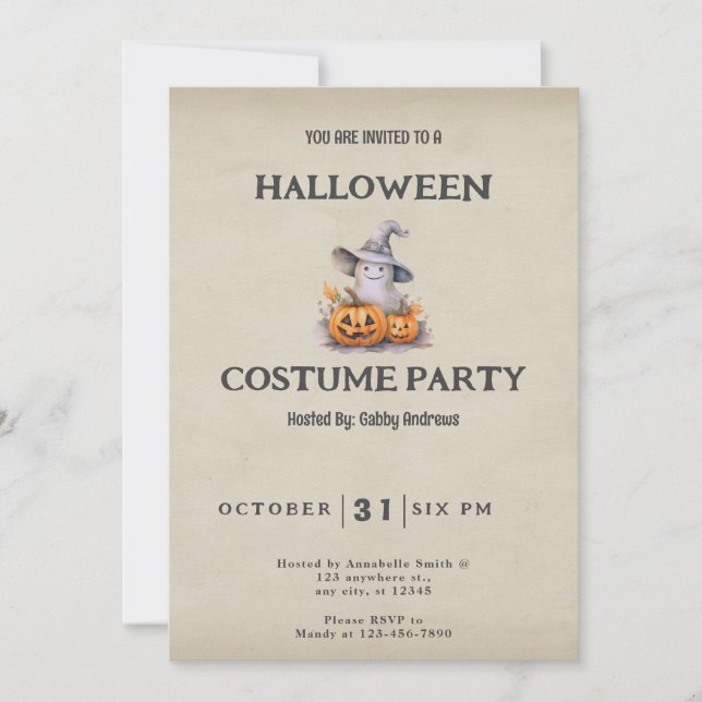 Geist mit Jack-O' Lanterns Vintages Halloween Einladung (Vorderseite)