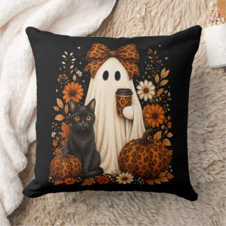 Geist mit Kaffee Schwarze Katze Halloween Kissen