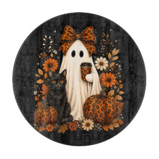 Geist mit Kaffee Schwarze Katze Halloween Schneidebrett