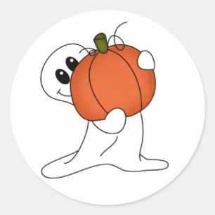 Geist mit Orange Pumpkin Runder Aufkleber