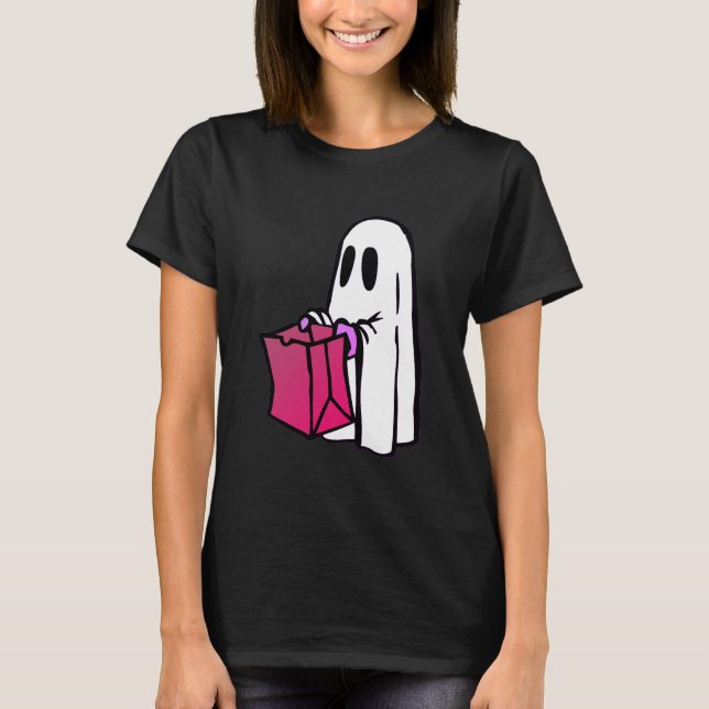 Geist mit rosa Beutel Trick oder Behandlung T-Shirt (Vorderseite)
