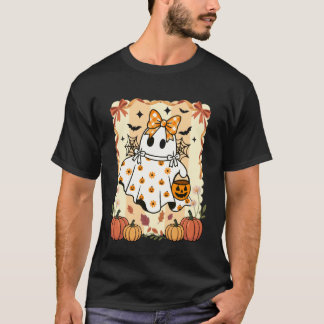 Geist mit Schleife Preppy Halloween-Kürbis-Saison  T-Shirt