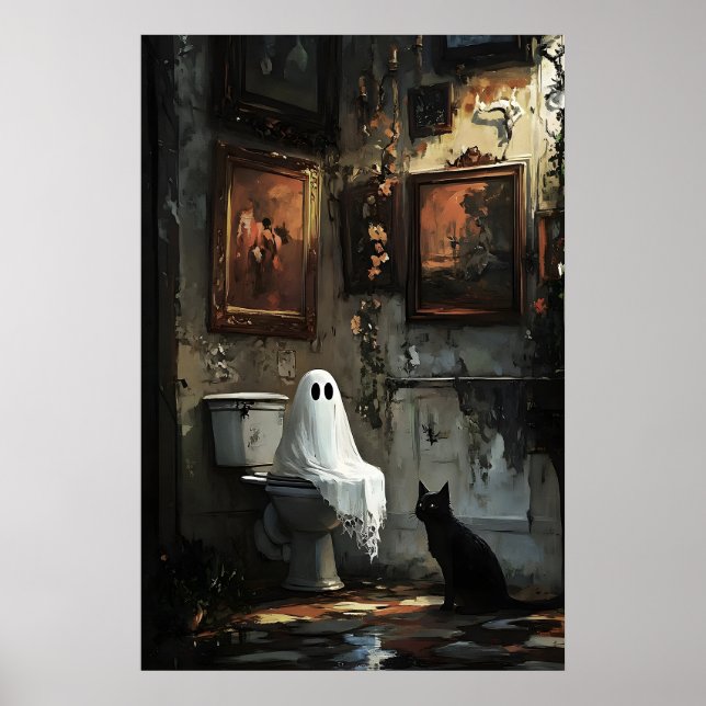 Geist mit schwarzer Katze auf Toilettendruck, dunk Poster (Vorne)