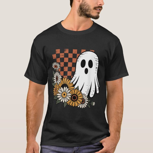 Geist mit Sonnenblumen Halloween-Roben T-Shirt (Vorderseite)