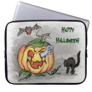 Geist, Schläger und Katze, Happy Halloween! Laptopschutzhülle