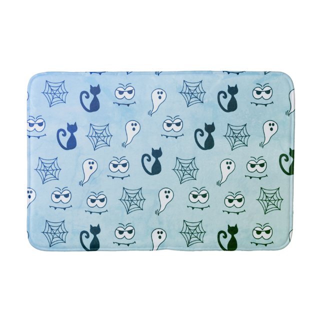 Geist, Spinnennetze und schwarze Katzen Blau Badematte (Vorderseite)