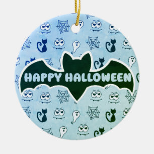 Geist, Spinnennetze und schwarze Katzen Blau Keramik Ornament