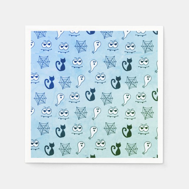 Geist, Spinnennetze und schwarze Katzen Blau Serviette (Vorderseite)