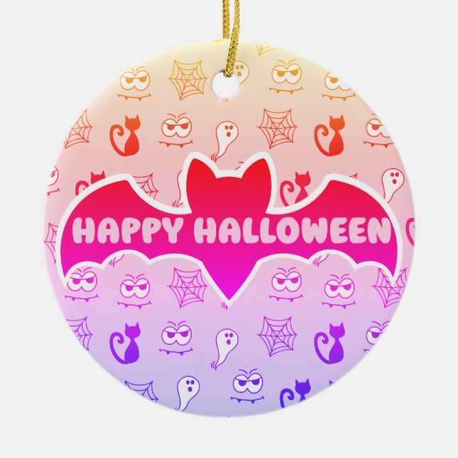 Geist, Spinnennetze und Schwarze Katzen Regenbogen Keramik Ornament (Vorne)