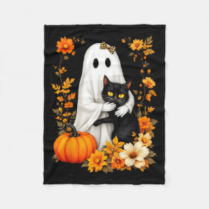 Geist umarmt schwarze Halloween-Katze Katzenliebha Fleecedecke